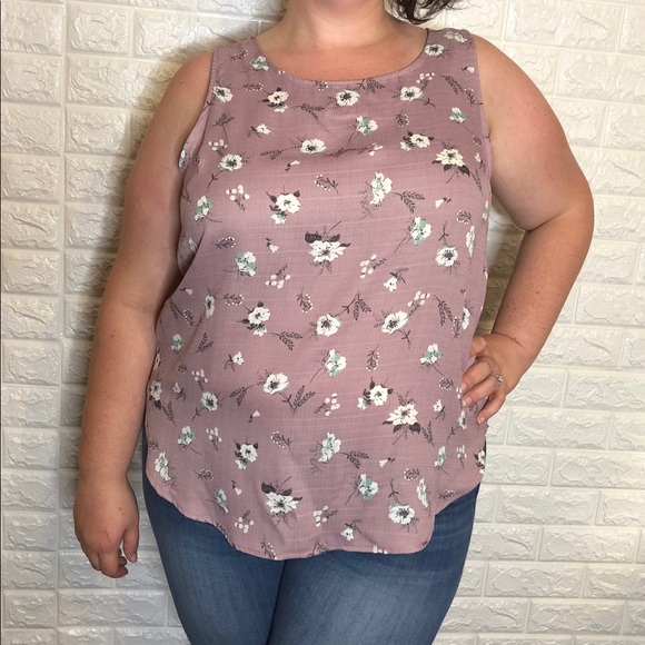 Tops - Purple Floral Tunic Style Sleeveless Blouse